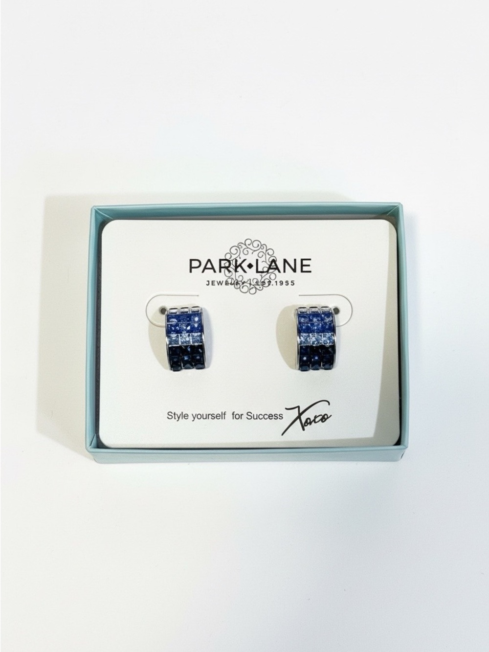 Park Lane "Aster" Blue & Clear Crystal Earrings - NIB